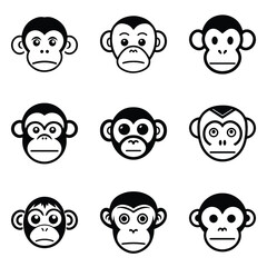 Monkeys 2 Flat Icon Set Isolated On White Background