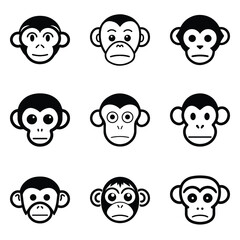Monkeys 2 Flat Icon Set Isolated On White Background