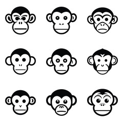 Monkeys 2 Flat Icon Set Isolated On White Background