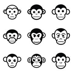 Monkeys 2 Flat Icon Set Isolated On White Background