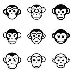 Monkeys 2 Flat Icon Set Isolated On White Background