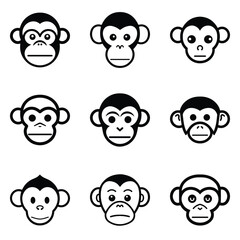 Monkeys 2 Flat Icon Set Isolated On White Background