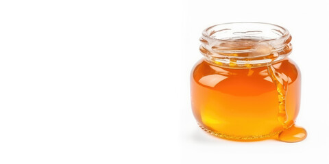 Pure Golden Sweetness. Explore the delectable taste of raw honey in a mason jar, accompanied by a honey dipper. Copy space for text. Food concept AI Generative