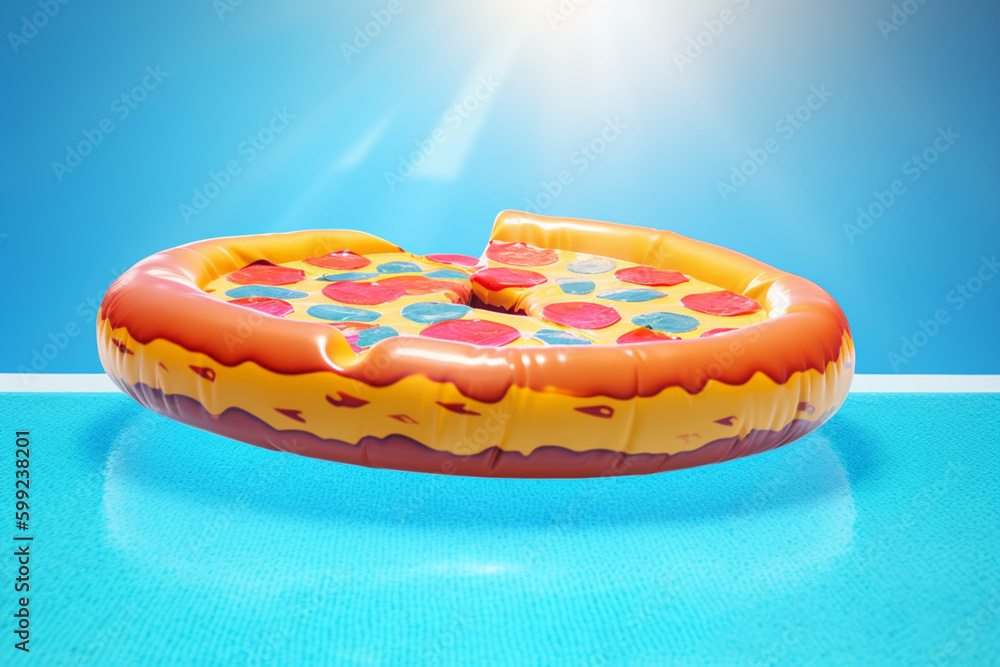 Aufkleber  A colorful and playful pool float, shaped like a giant slice of pizza or a unicorn, adding a fun touch to any pool party. Generative AI technology.
