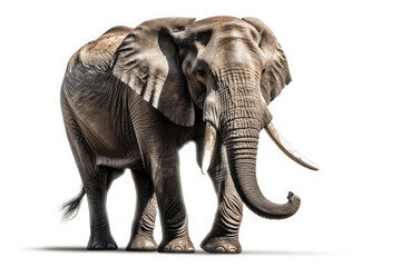 Isolated Majestic Elephant Walking Against a white Background. Witness the magnificence of this gentle giant in its natural habitat. AI Generative