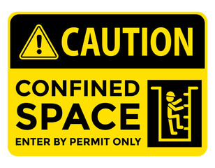 confined space, enter by permit only, danger and caution sign, vector illustration 