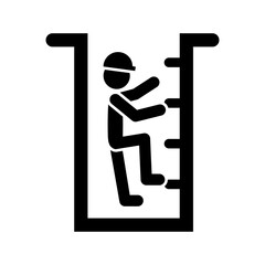 confined space, climbing ladder, enter by permit only, caution sign, vector illustration 