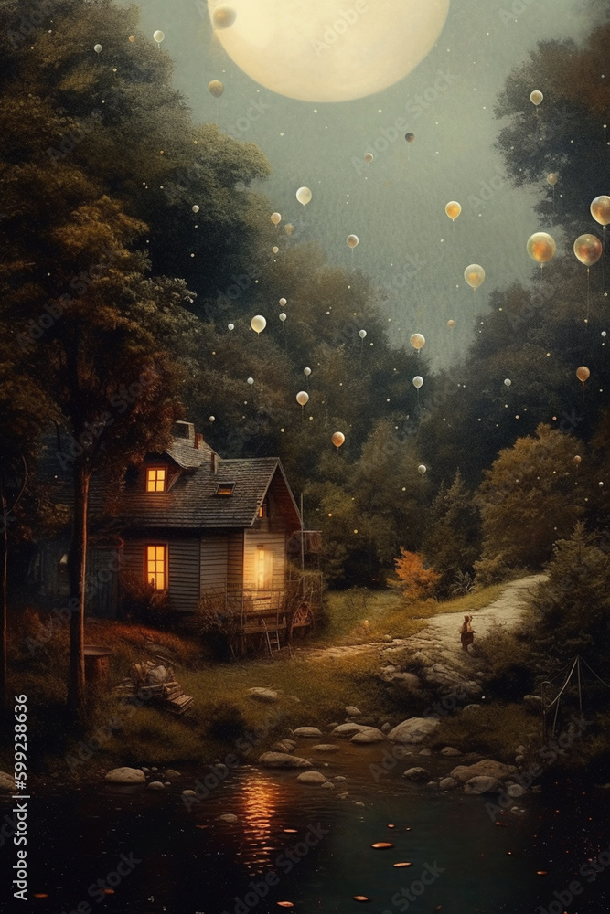 Poster a set of outdoor string lights to add ambiance to summer evenings. generative ai technology.