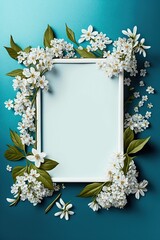 A Delicate Floral Border and Frame on Light Blue Background,blue card Frame Collection