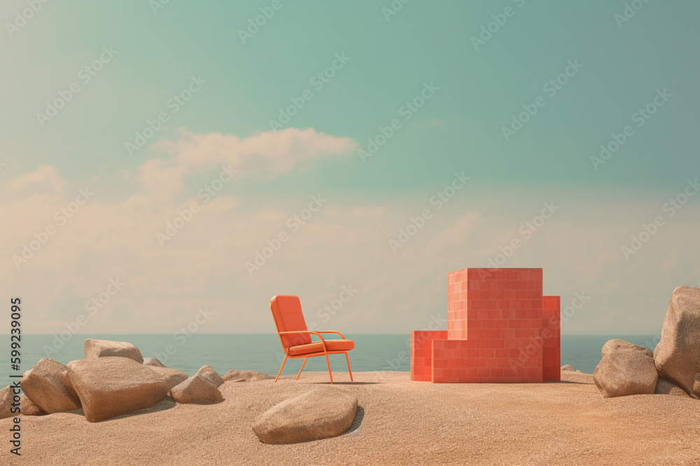 Aufkleber A set of colorful and patterned beach chairs for lounging. . Generative AI technology.