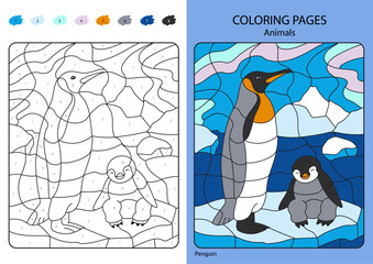 Coloring book for children: penguin and penguin. Vector illustration coloring pages