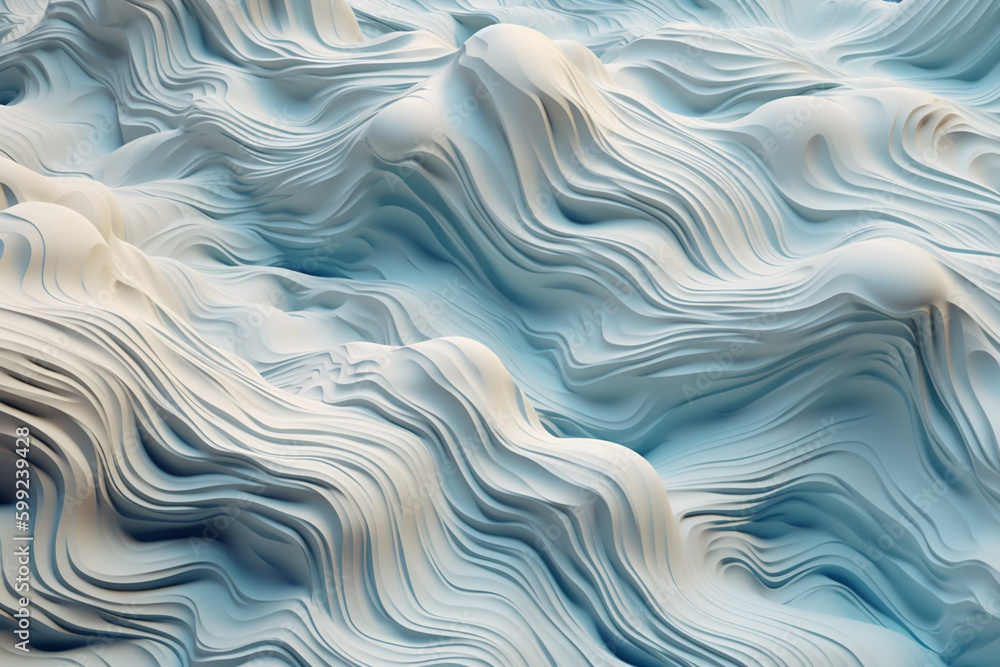 Poster A series of overlapping squares in shades of blue, resembling the pattern of waves in the ocean.. Generative AI technology.