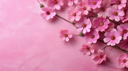 Naklejka na ściany i meble Pink Flowers on Pink Background, Image Ai Generated
