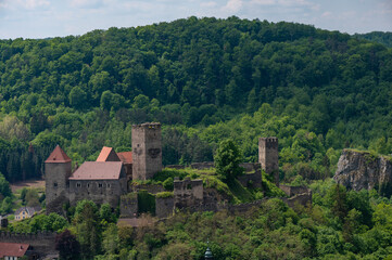 Fototapeta premium Hardegg Castle in Austria Podyjí Meadows National Park in Moravia in the Czech Republic