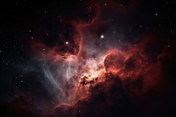 Outer space nebula red sky formation with stars