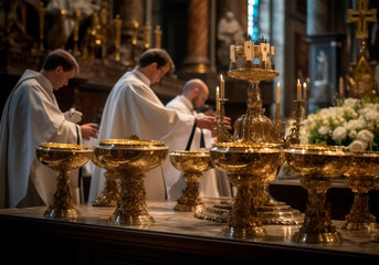 Celebration of a Eucharist. AI generated. Christian tradition