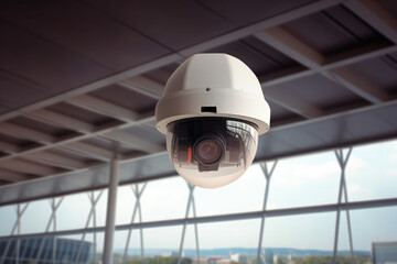 Security Camera, CCTV on location, airport. AI Generative