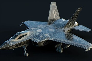 Fototapeta na wymiar Fighter plane on a black background, air fleet, generative AI.