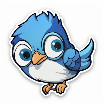A cute chibi Blue Jay sticker with a white background, radiating adorable and lovable vibes. The chibi Blue Jay is depicted in a small and super deformed style, cute birds sticker, Generative AI
