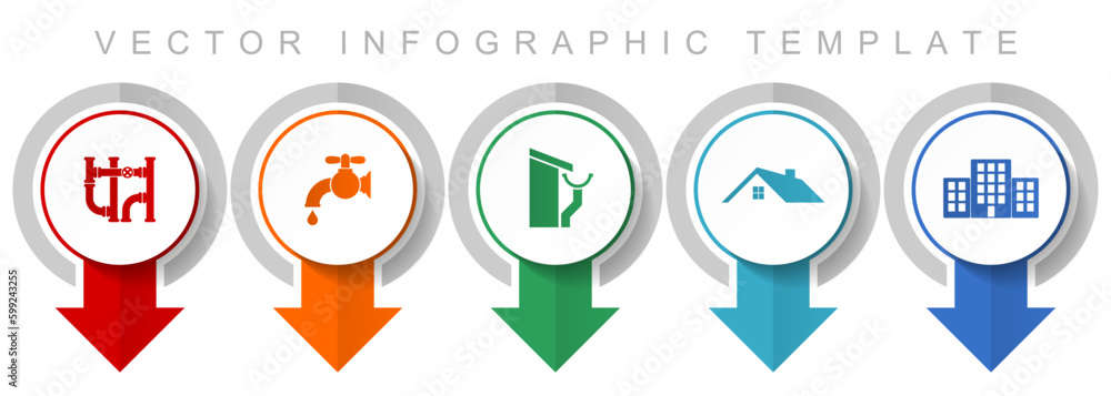 Poster Home service icon set, miscellaneous pointer icons such as pipe, tap, roof and gutter, house and building for webdesign and mobile applications, modern design infographic vector template