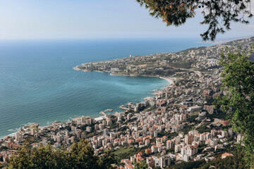 View from the village of Harissa to neighboring coastal cities in Lebanon