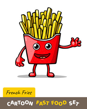 Funny cartoon french fries isolated on white background. Cartoon french fries character. Vector Illustration