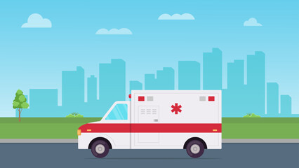 Emergency ambulance running on a road in town flat vector illustration © TANBIR