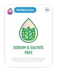 Sodium and sulfate free thin line icon. Stamp for packaging of beauty product. Modern vector illustration.