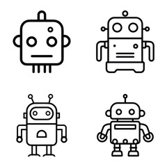 Robots Flat Icon Set Isolated On White Background