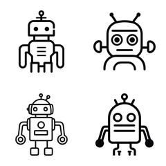 Robots Flat Icon Set Isolated On White Background
