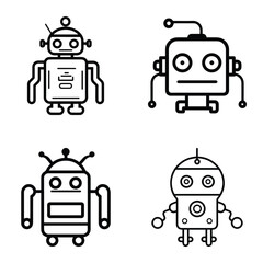 Robots Flat Icon Set Isolated On White Background