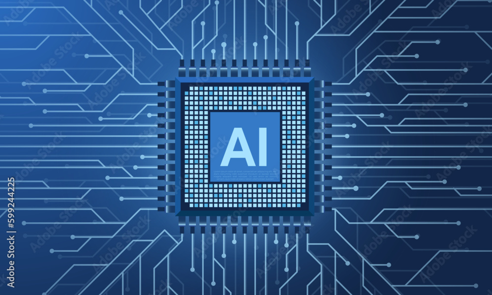 Fototapete Artificial intelligence micro chip illustration. Quantum computing. Digital technology artificial intelligence concept design. Abstract futuristic hitech style. Vector illustration