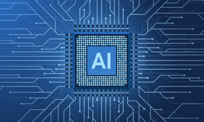 Artificial intelligence micro chip illustration. Quantum computing. Digital technology artificial intelligence concept design. Abstract futuristic hitech style. Vector illustration