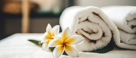 spa composition on massage with Soft White Towels flowers Relaxation ,digital ai art	
