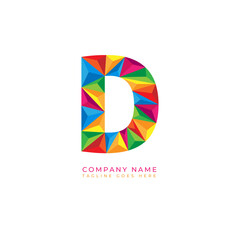 Colorful letter d logo design for business company in low poly art style