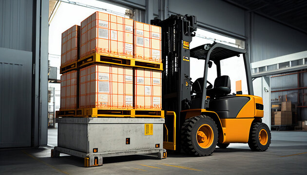 Gabelstapler in einer Spedition, Ladungssicherung und Arbeitsschutz, Generative AI 