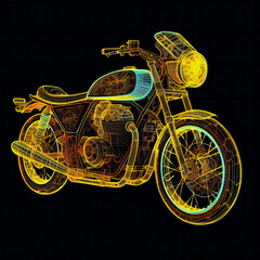 Fototapeta na wymiar Motorcycle with colored lights on a black background, Generative AI