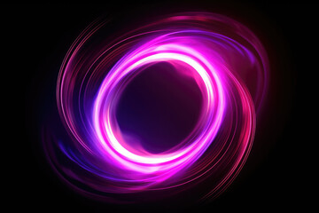 Glowing swirl. Light motion. Vortex circle. Defocused neon purple pink white color gradient circle flare abstract illustration background