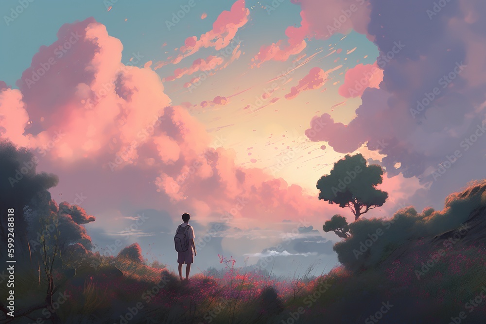 Aufkleber a picture of a person standing in a grassy area as an example generative ai