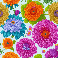 chrysanthemum seamless pattern. For fashion fabrics, textile, children’s clothing, T-shirts, postcards, templates, package, textile, wallpaper, bedding, clothes and scrapbooking.