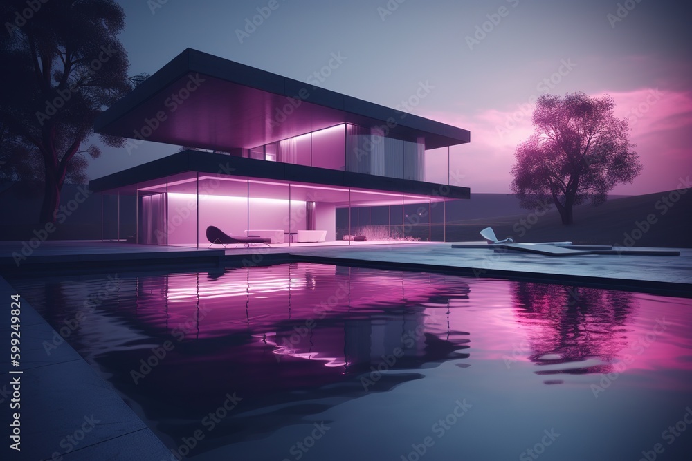 Aufkleber a residence that is fronted by a swimming pool generative ai