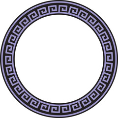 Vector round violet and black classic frame. Greek meander. Patterns of Greece and ancient Rome. Circle european border