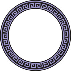 Vector round violet and black classic frame. Greek meander. Patterns of Greece and ancient Rome. Circle european border