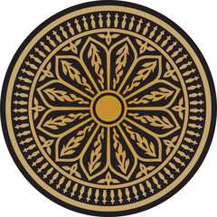 Vector gold and black arabic national round ornament. Ethnic circle, eastern and african peoples of asia, persia, iran, iraq, syria.