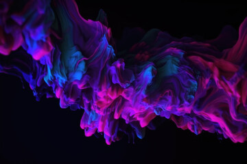 Digital fluid. Neon glitch. LCD display defect. Fluorescent purple blue pink color light liquid crystal splash noise pattern on dark futuristic abstract illustration background