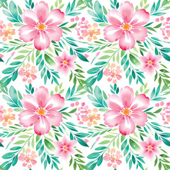 Fototapeta premium Floral shape watercolor seamless pattern.