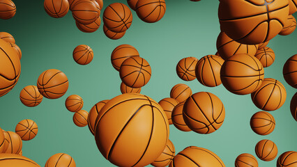 Basketball balls isolated on pastel background. Minimal sport concept. 3D render illustration.
