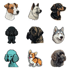 Dog Stickers Flat Icon Set Isolated On White Background
