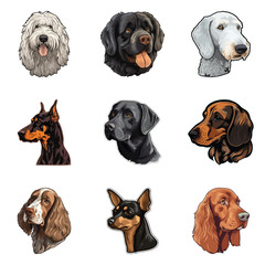 Dog Stickers Flat Icon Set Isolated On White Background