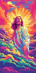 Jesus crossing the sea psychedelic wallpaper